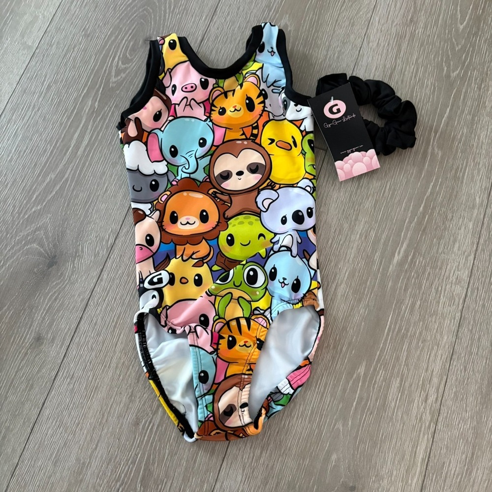 NWT Gym Gear Kids Animals Gymnastics Leotard + Scrunchie Child X Small 5/6